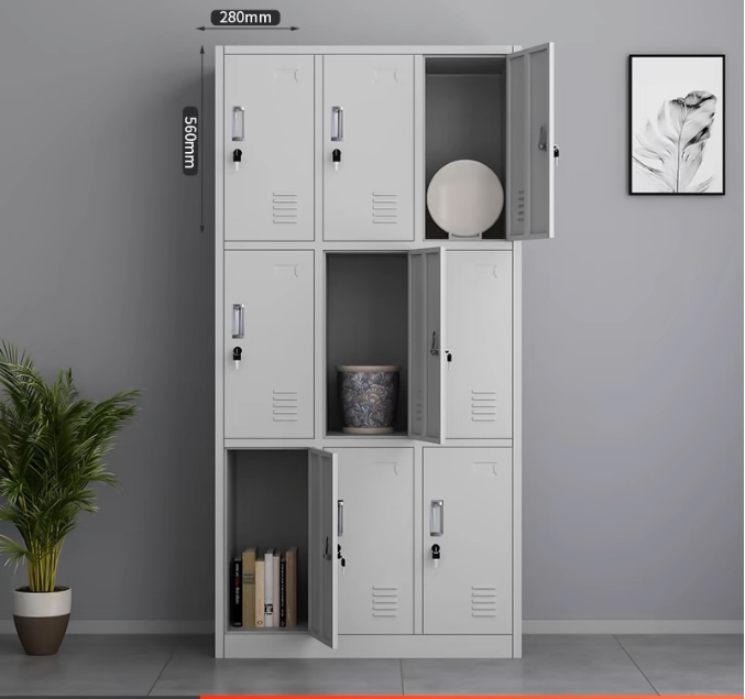 9 locker storage cabinet, nine door steel locker, metal employee lockers, multi compartment storage, staff room lockers, school corridor lockers, secure gym locker, industrial storage cabinet, heavy duty metal locker, 3x3 locker unit, commercial steel locker, locker cabinet with keys, combination lock storage, ventilated metal lockers, office staff storage, factory change room locker, public storage lockers, workplace personal locker, durable steel cabinet, grey metal 9 door locker, blueprint storage cabinet, school gym lockers, spa changing room lockers, fitness center storage, police station gear locker, team locker room furniture, digital lock locker cabinet, padlocking storage locker, name card slot locker, reinforced steel locker, institutional storage cabinet, hospital staff locker, university student locker, library personal storage, co-working space lockers, smart locker cabinet, sleek office locker, space-saving multi locker, vertical tier storage, wall anchor locker cabinet, rust resistant metal locker, powder coated steel locker, garage tool locker, mudroom locker storage, kids playroom toy locker, boutique staff locker, retail employee storage, parcel delivery locker, secure document locker, clean room storage, laboratory locker cabinet, commercial grade locker, BIFMA certified steel furniture, wholesale metal lockers, bulk school storage, affordable locker units, premium employee lockers, heavy load capacity storage, organized staff room, secure valuables locker, phone and wallet locker, express storage cabinet, modular locker system, freestanding metal locker, low maintenance storage, scratch resistant cabinet, quiet close locker doors, interior coat hook locker, multi tier storage solution, space optimizing locker