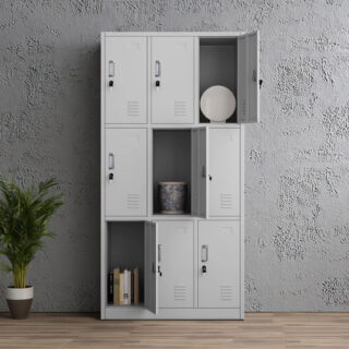 9 locker storage cabinet, nine door steel locker, metal employee lockers, multi compartment storage, staff room lockers, school corridor lockers, secure gym locker, industrial storage cabinet, heavy duty metal locker, 3x3 locker unit, commercial steel locker, locker cabinet with keys, combination lock storage, ventilated metal lockers, office staff storage, factory change room locker, public storage lockers, workplace personal locker, durable steel cabinet, grey metal 9 door locker, blueprint storage cabinet, school gym lockers, spa changing room lockers, fitness center storage, police station gear locker, team locker room furniture, digital lock locker cabinet, padlocking storage locker, name card slot locker, reinforced steel locker, institutional storage cabinet, hospital staff locker, university student locker, library personal storage, co-working space lockers, smart locker cabinet, sleek office locker, space-saving multi locker, vertical tier storage, wall anchor locker cabinet, rust resistant metal locker, powder coated steel locker, garage tool locker, mudroom locker storage, kids playroom toy locker, boutique staff locker, retail employee storage, parcel delivery locker, secure document locker, clean room storage, laboratory locker cabinet, commercial grade locker, BIFMA certified steel furniture, wholesale metal lockers, bulk school storage, affordable locker units, premium employee lockers, heavy load capacity storage, organized staff room, secure valuables locker, phone and wallet locker, express storage cabinet, modular locker system, freestanding metal locker, low maintenance storage, scratch resistant cabinet, quiet close locker doors, interior coat hook locker, multi tier storage solution, space optimizing locker